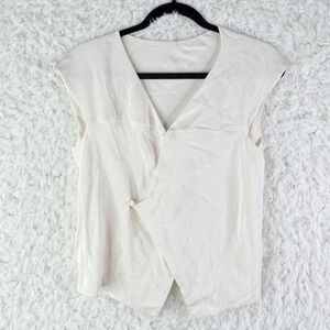 Peter Cohen Womens Sleeveless Silk Wrap Front Blouse‎ Cream Solid Size Large